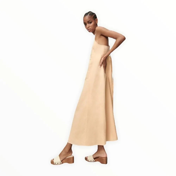 ZARA | Beige-pink | EMBROIDERED LINEN BLEND DRESS - Picture 8 of 10